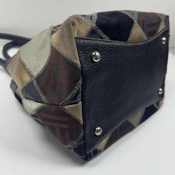 TIGNANELLO Leather Bucket Purse Metallic Patchwork Silver Buckles Black Studded - Picture 8 of 16